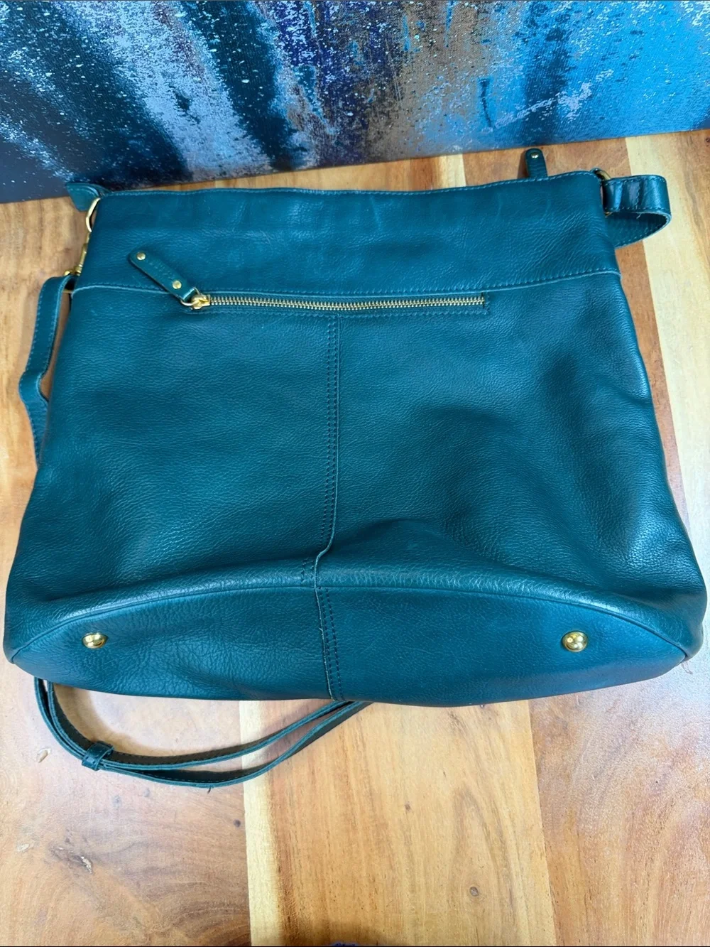 American Leather Co Boho Hunter Green Patchwork Leather Satchel/Crossbody (EUC)